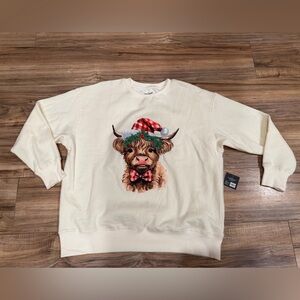 Cream Woman’s Shirt with Festive Animal (cow) Print